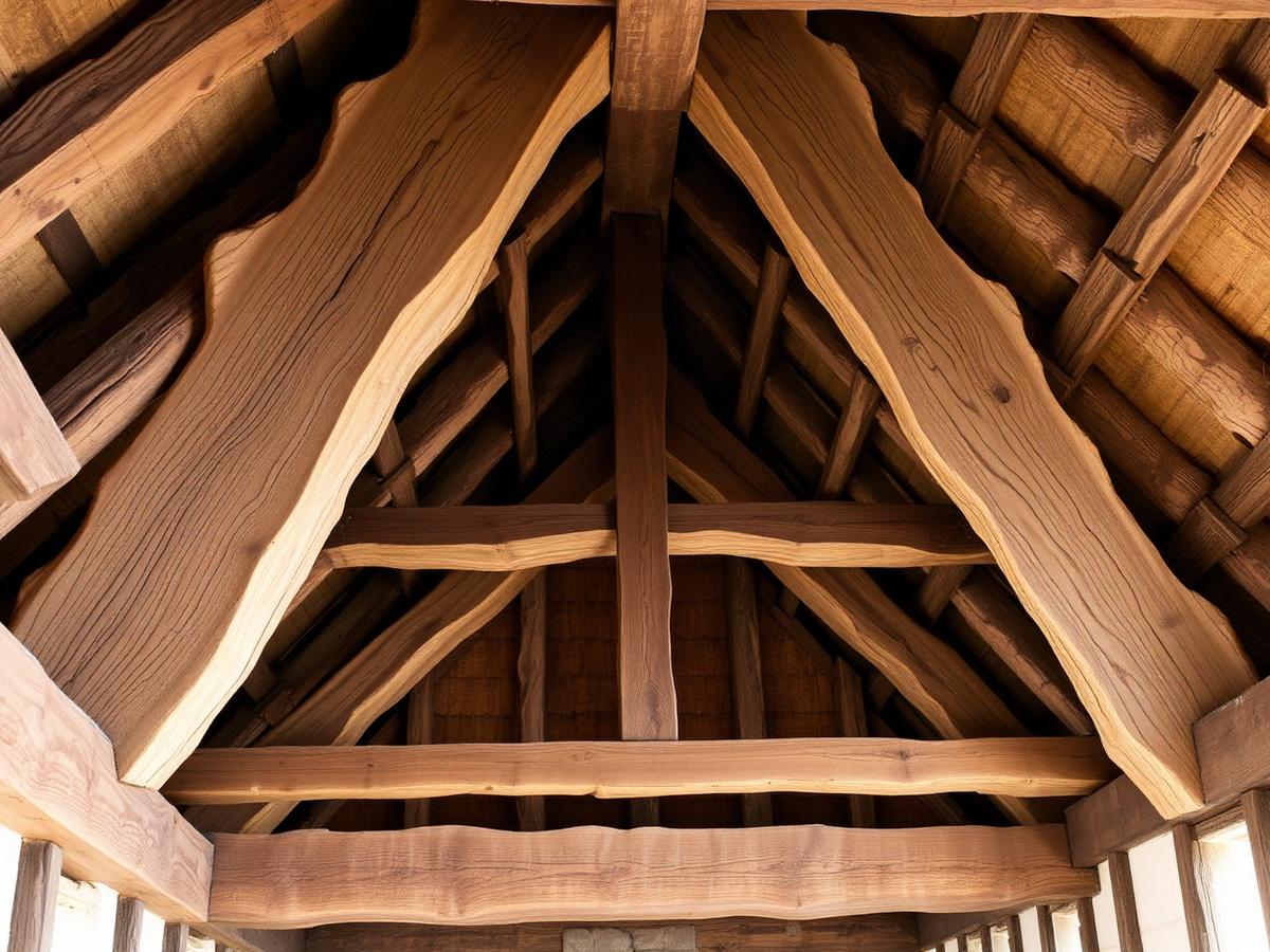 Alter Dachstuhl mit sichtbaren Holzverbindungen