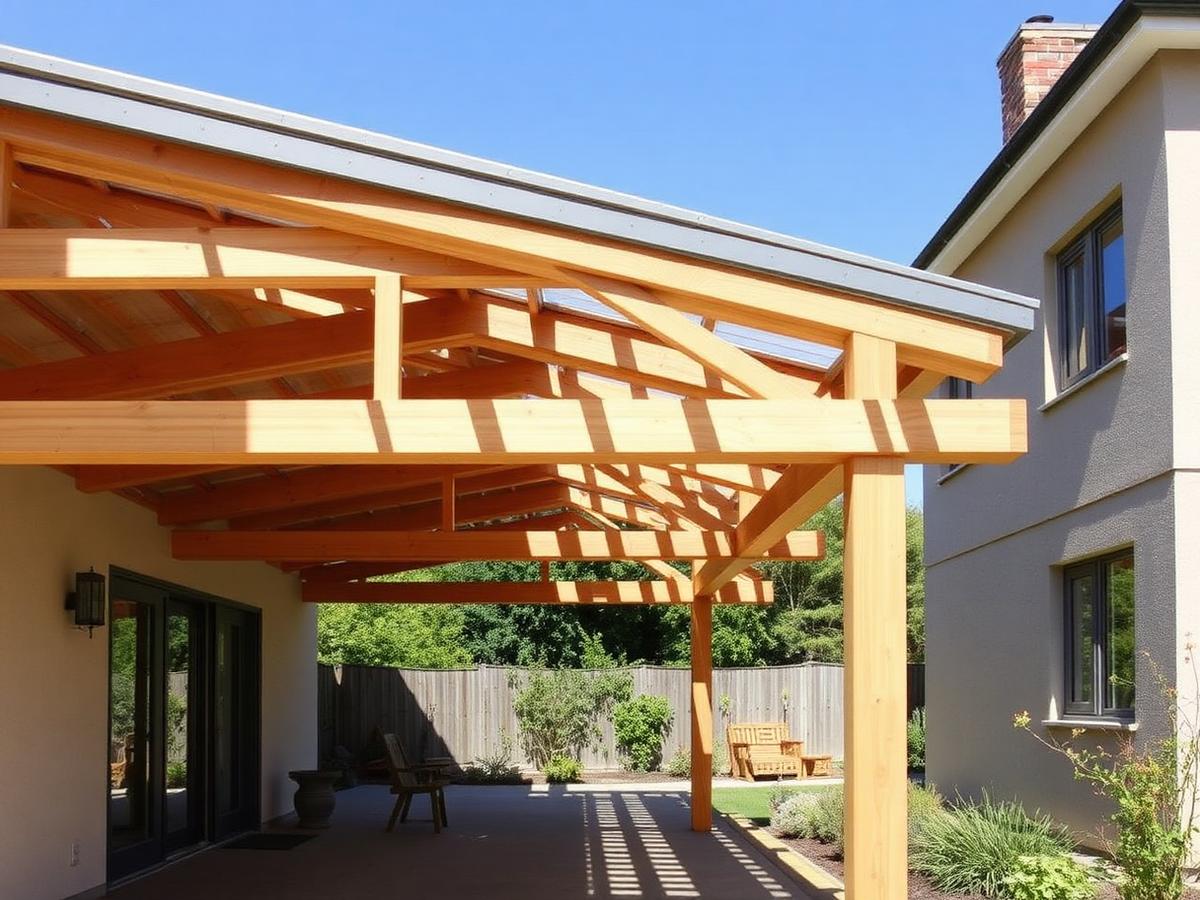Holzüberdachung an einem Wohnhaus
